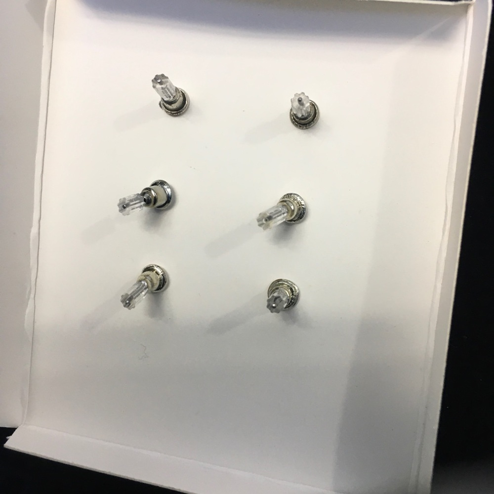 Genuine Crystal Trio Post Stud Pierced Earrings 3 Piece Set - Picture 4 of 13